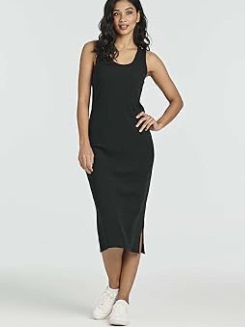 MATE the Label Black Sleeveless Ribbed Midi Tank Dress